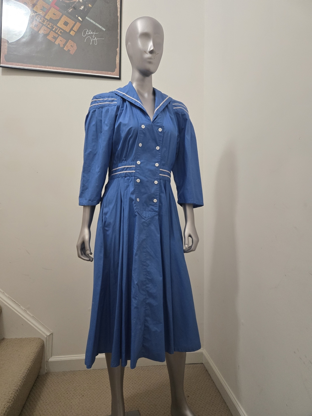 Blue Vintage Sailor Dress with Button Front